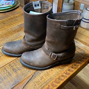 Frye mid-clad boots - distressed brown leather- women’s, size 10